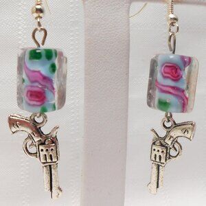 No. 9 Handmade earrings with Tibetan silver 3D revolvers charms